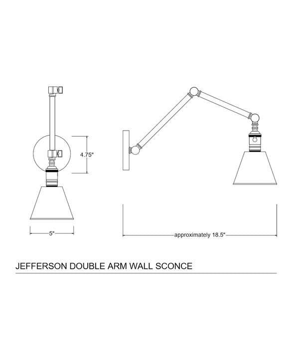 Jefferson Double Arm Wall Sconce, Polished Nickel
