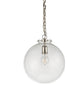 Large Katie Globe Pendant, Clear Glass with Polished Nickel
