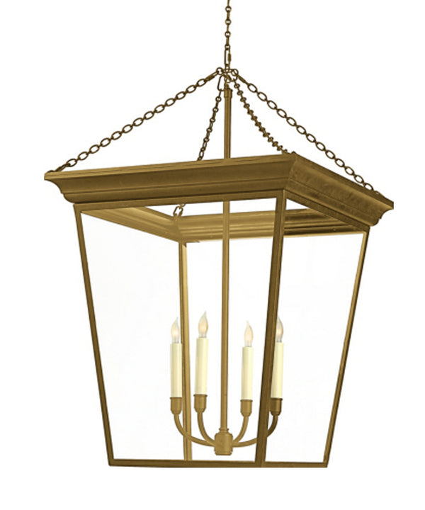 Large Cornice Hanging Lantern, Antique Brass