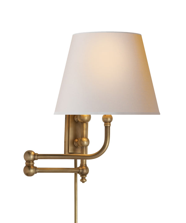 Pimlico Double Swing Arm Wall Light, Antique Brass