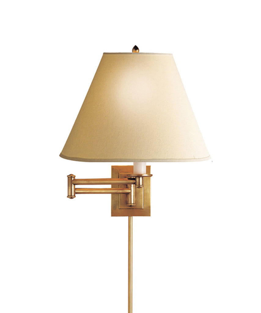 Primitive Swing Arm Wall Sconce with Linen Shade, Antique Brass