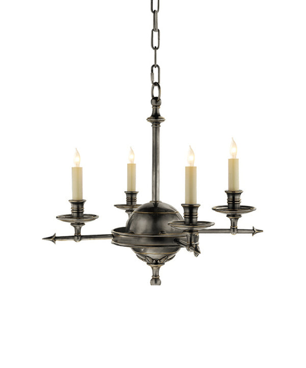 Small Arrow and Leaf Chandelier, Bronze