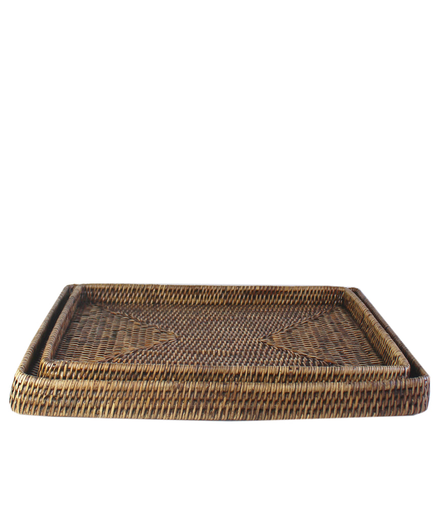 Woven Rectangular Serving Tray, Antique Brown