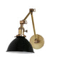 Jefferson Double Arm Wall Sconce with Black Enamel Shade, Antique Brass