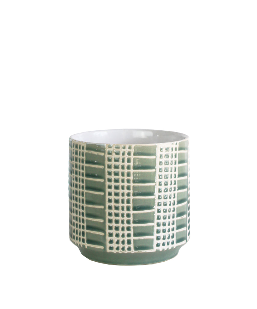 Grid Ceramic Planter, Sage