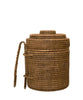 Woven Rattan Ice Bucket with Tongs, Antique Brown