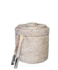 Woven Rattan Ice Bucket with Tongs, White Wash
