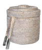 Woven Rattan Ice Bucket with Tongs, White Wash