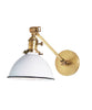 Jefferson Single Long Arm Wall Sconce with White Enamel Shade, Antique Brass