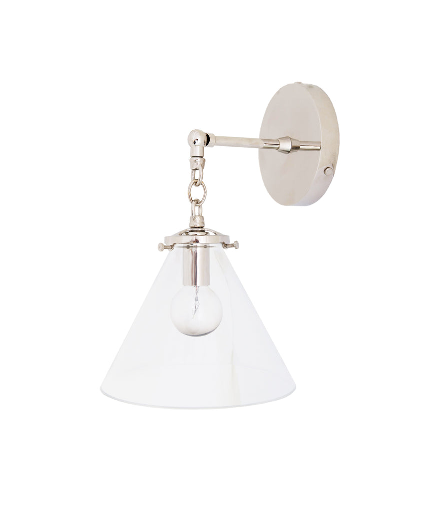 Betsy Wall Sconce, Polished Nickel and Clear Glass Tapered Shade