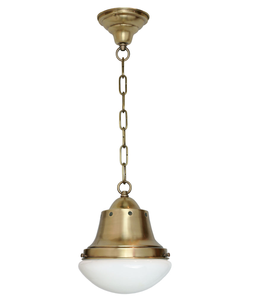 Bennett Pendant with Curved Milk Glass Shade, Hand-Rubbed Antique Brass