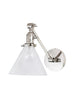 Jefferson Single Long Arm Wall Sconce with Tapered Clear Glass Shade, Polished Nickel