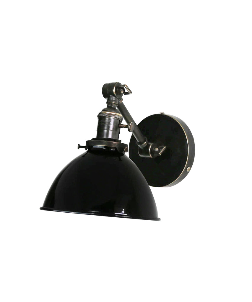 Jefferson Single Short Arm Wall Sconce with Black Enamel Shade, Bronze