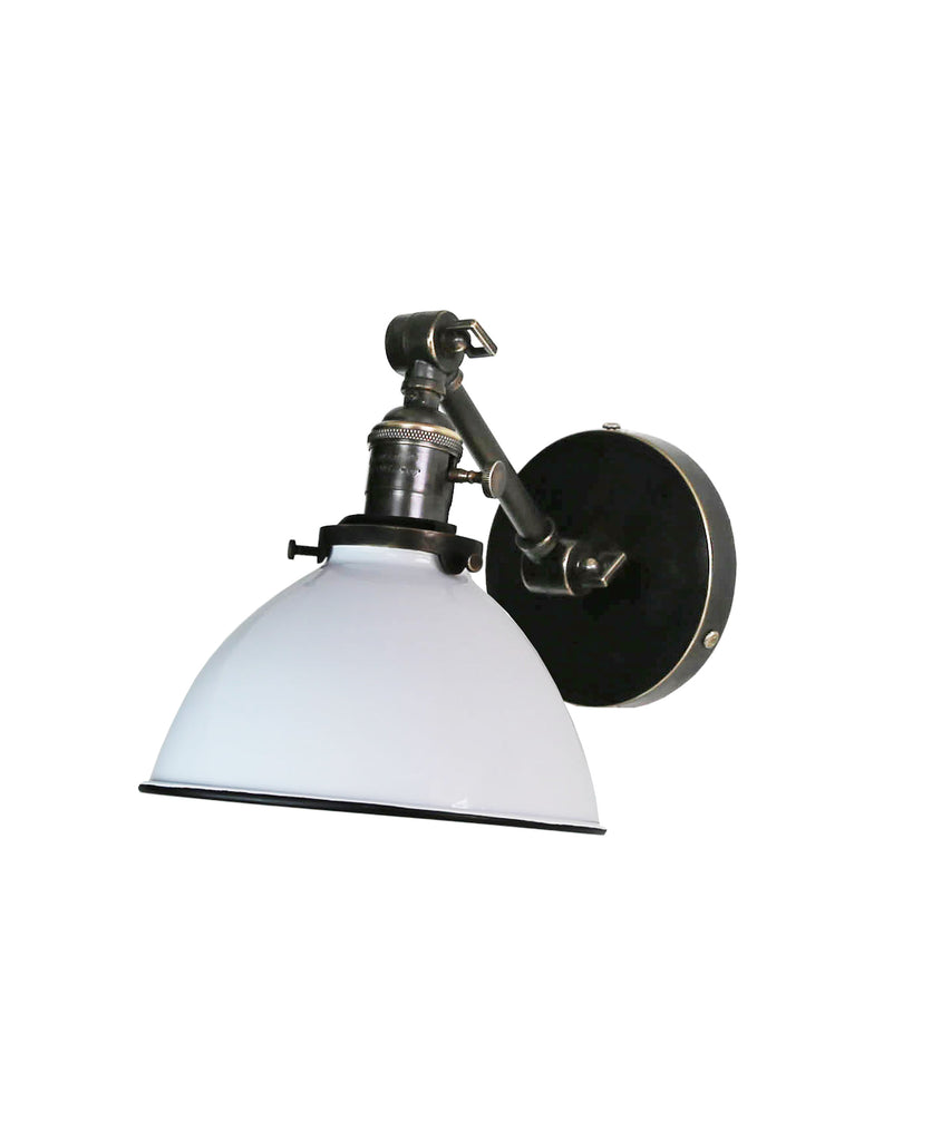 Jefferson Single Short Arm Wall Sconce with White Enamel Shade, Bronze