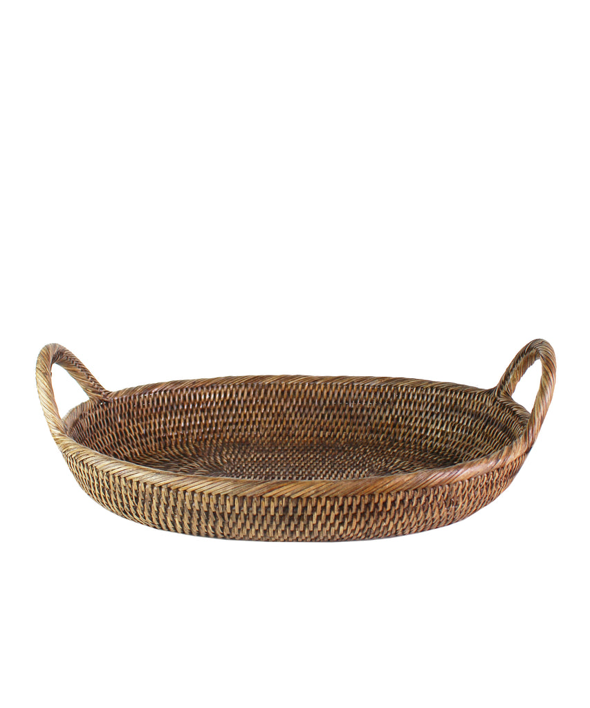 Oval Rattan Tray, Antique Brown