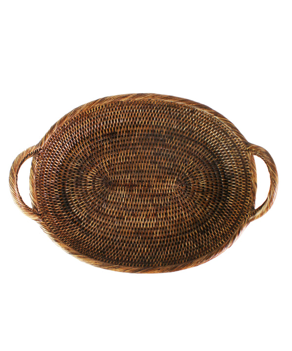 Oval Rattan Tray, Antique Brown