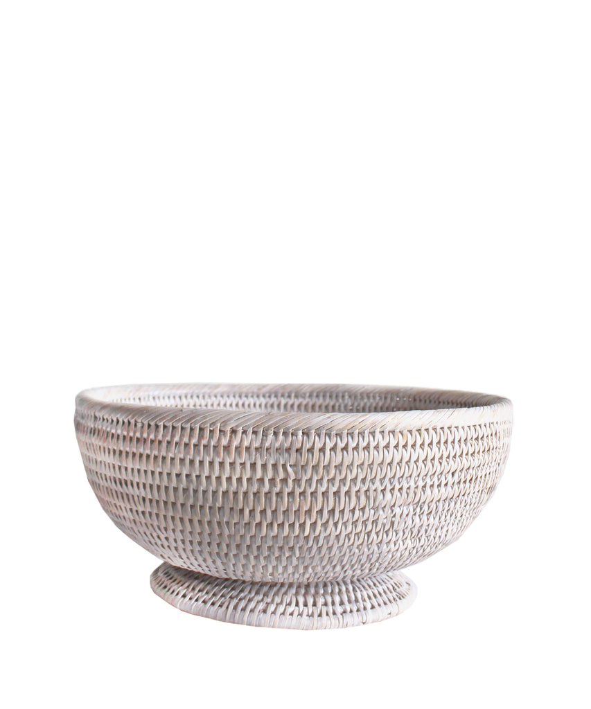 Small Round Pedestal Fruit Bowl, White Wash