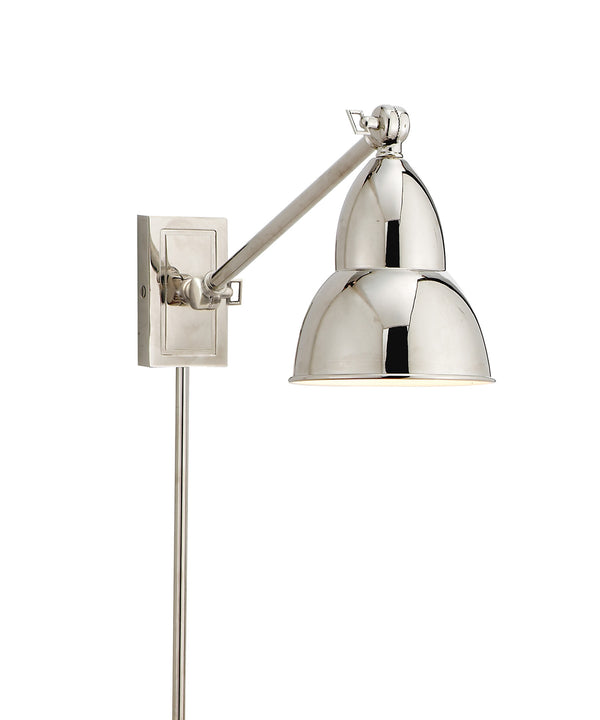 French Library Single Arm Wall Sconce, Polished Nickel