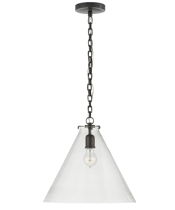Large Katie Conical Pendant, Clear Glass with Bronze