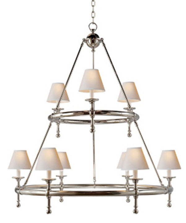 Classic Two-Tier Ring Chandelier, Polished Nickel