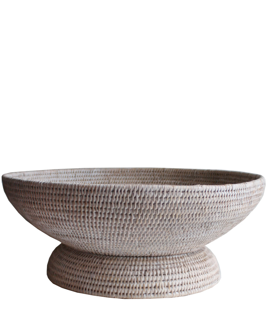 Large Round Pedestal Fruit Bowl, White Wash