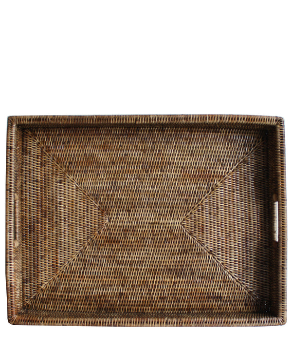 Large Woven Rectangular Serving Tray, Antique Brown