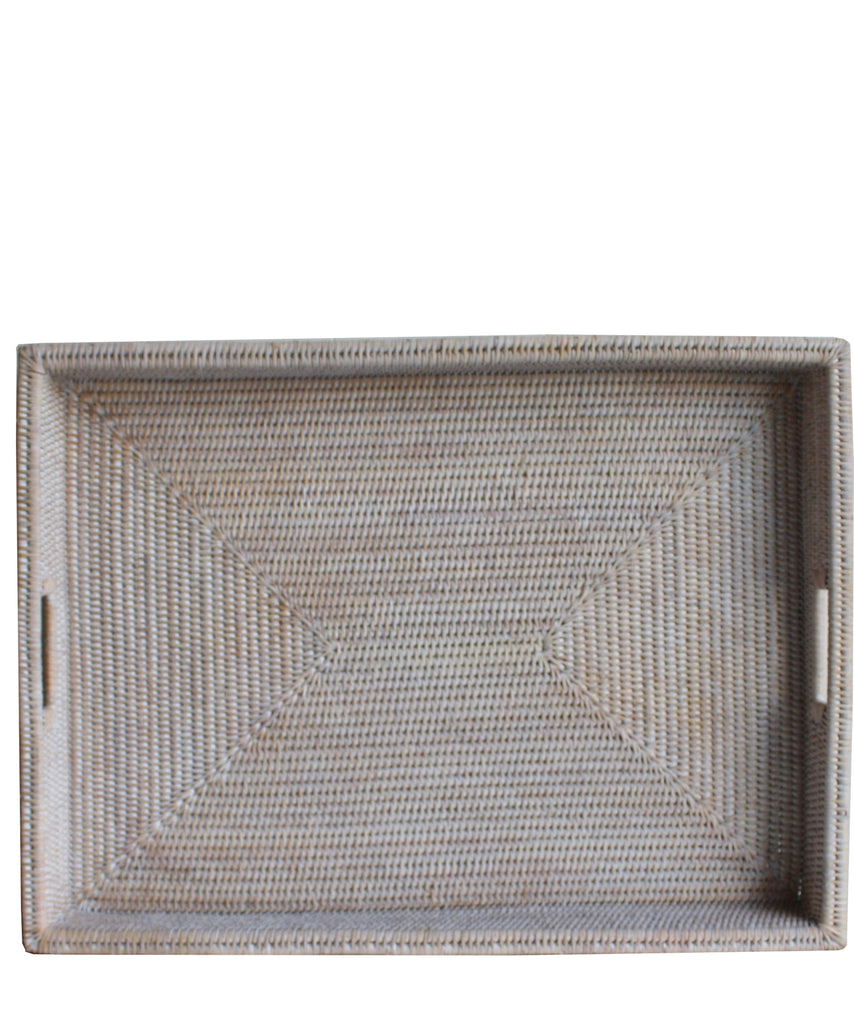 Large Woven Rectangular Serving Tray, White Wash