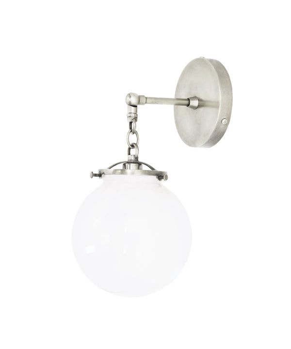 Betsy Wall Sconce, Polished Nickel and White Glass Globe