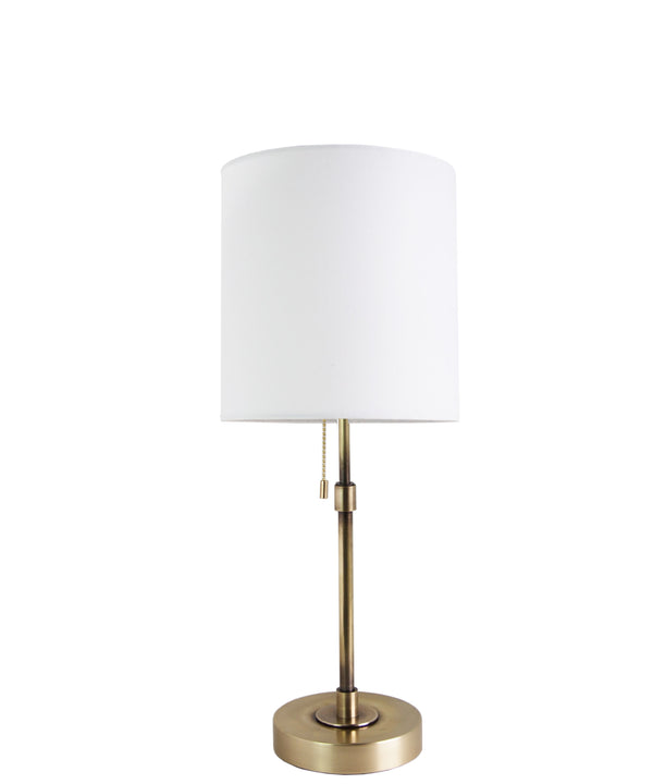 Adams Short Table Lamp with Linen Shade, Antique Brass