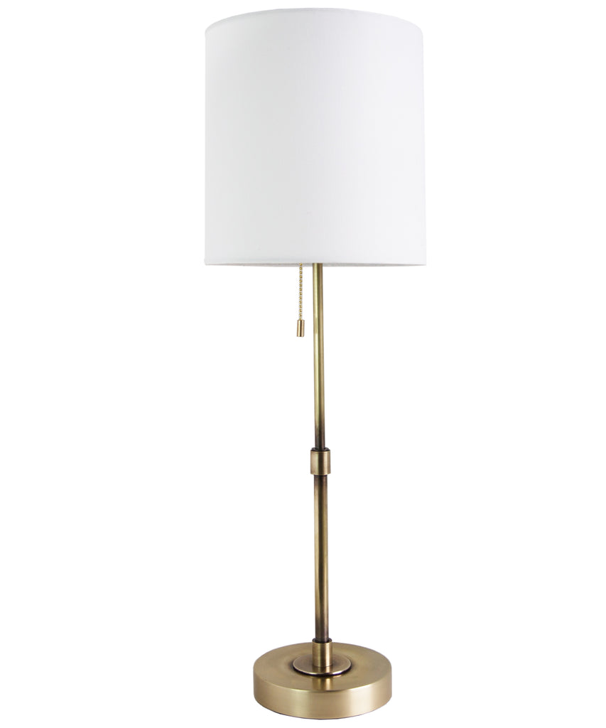 Adams Tall Table Lamp with Linen Shade, Antique Brass