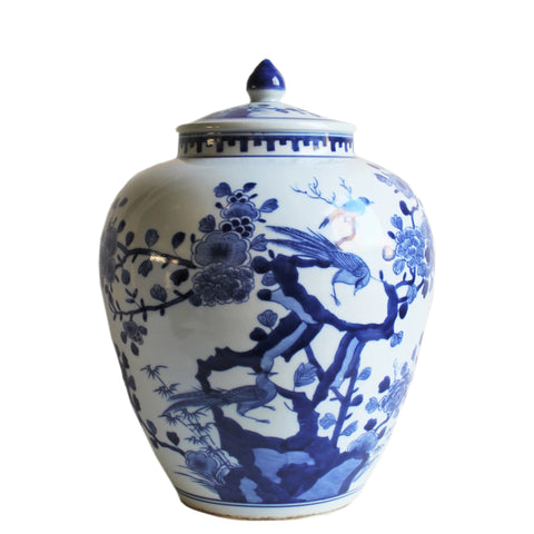 Blue & White Chinoiserie Jar, 13"