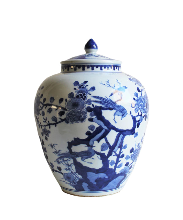 Blue & White Chinoiserie Jar, 13"