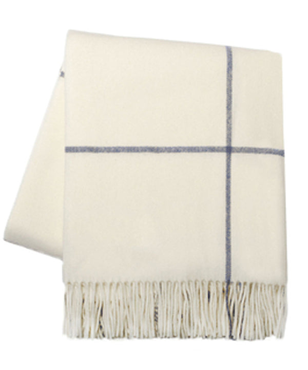Italian Cashmere Throw Blanket, Ecru & Navy Windowpane