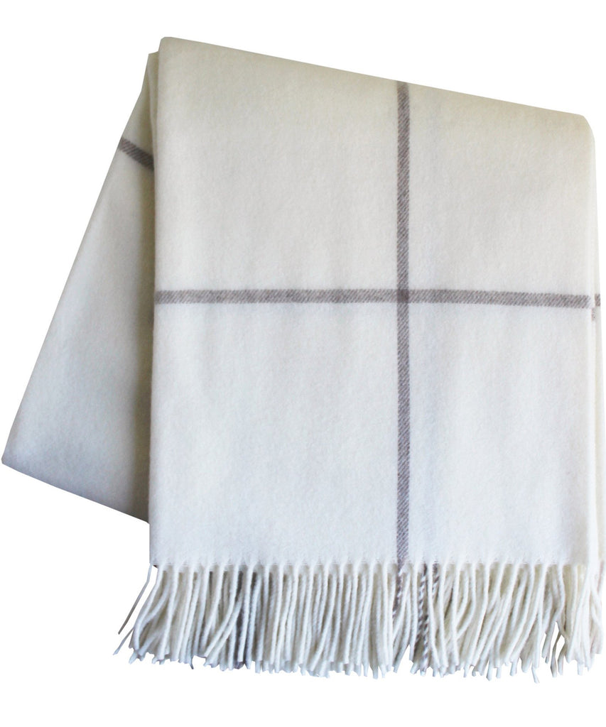 Italian Cashmere Throw Blanket, Winter White Windowpane