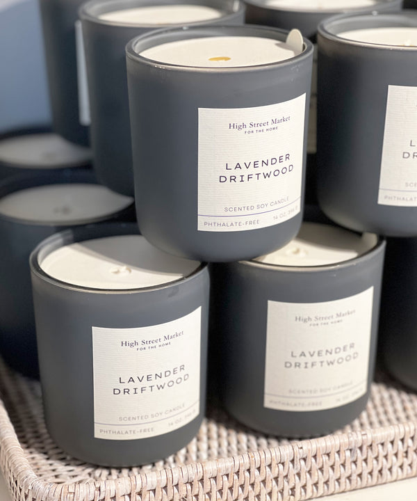 Lavender Driftwood Candle, 14 oz. Smoke Glass