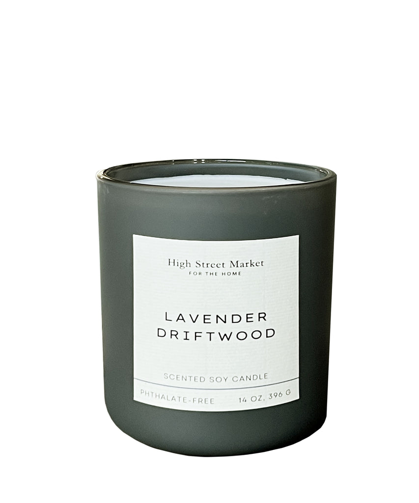 Lavender Driftwood Candle, 14 oz. Smoke Glass