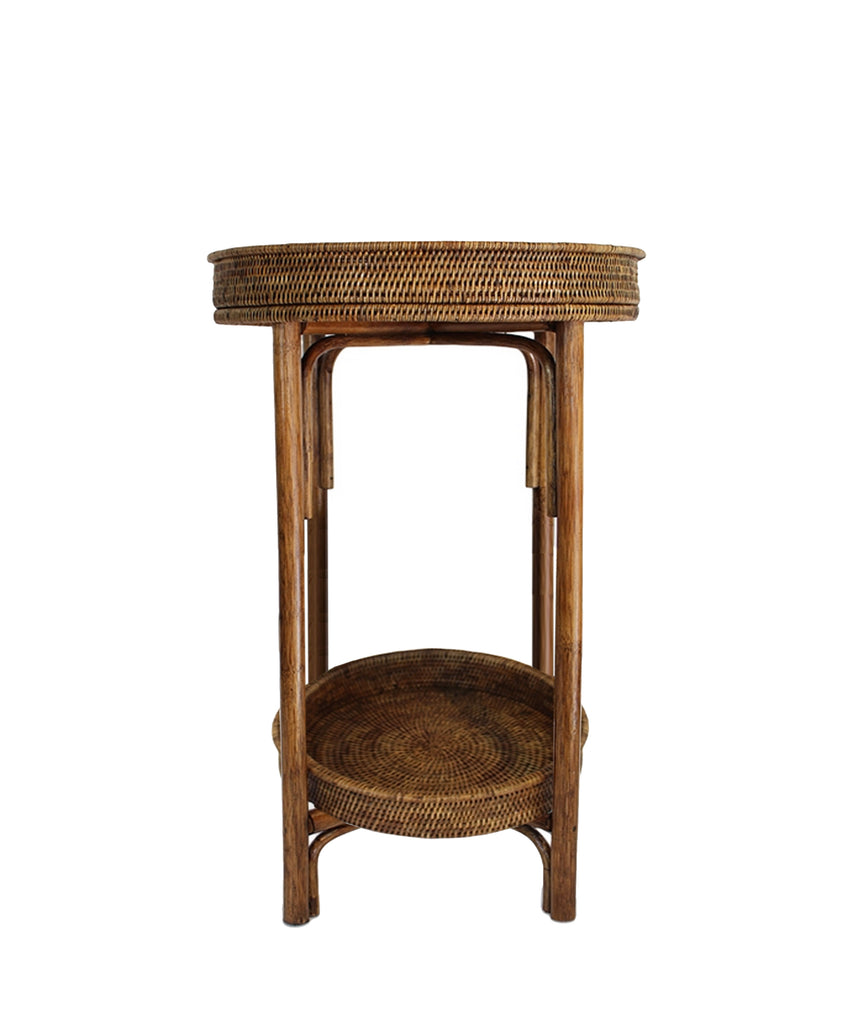 Round Woven Tray Table, Antique Brown