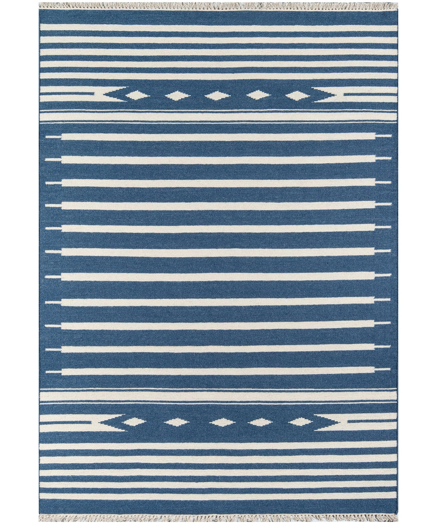 Theo Stripe Flat Weave Rug, Indigo