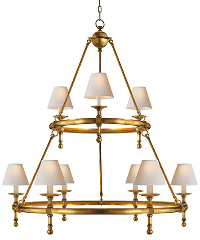 Classic Two-Tier Ring Chandelier, Antique Brass