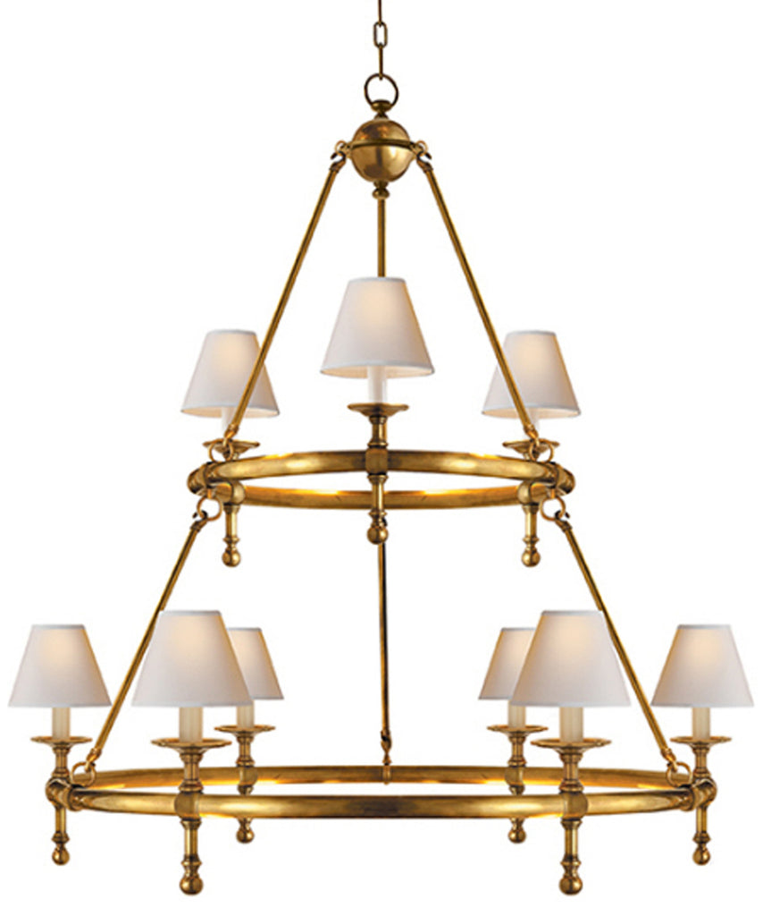 Classic Two-Tier Ring Chandelier, Antique Brass