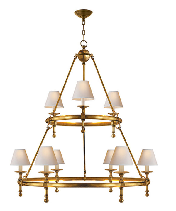 Classic Two-Tier Ring Chandelier, Antique Brass