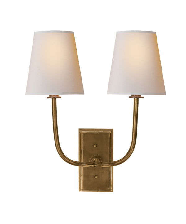 Hulton Double Wall Sconce, Antique Brass