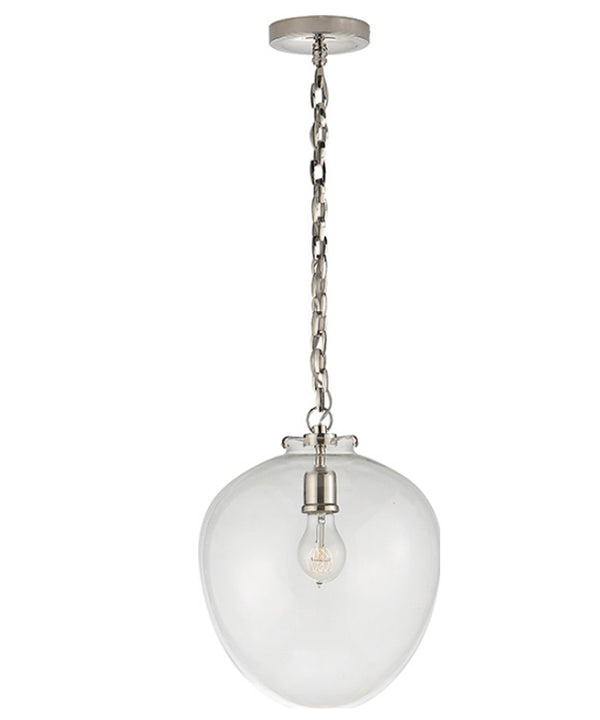 Large Katie Acorn Pendant, Clear Glass with Polished Nickel
