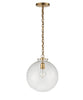 Large Katie Globe Pendant, Clear Glass with Antique Brass