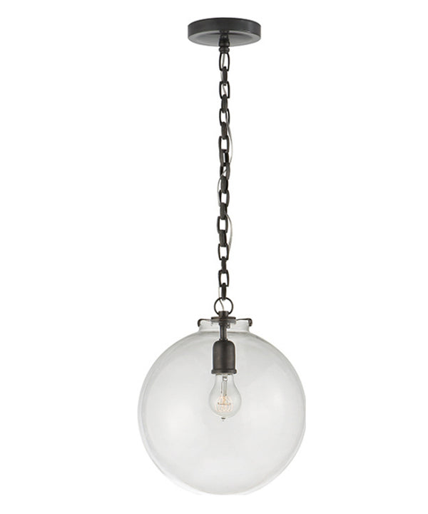 Large Katie Globe Pendant, Clear Glass with Bronze