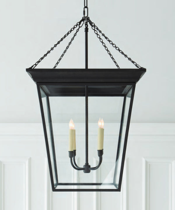 Large Cornice Hanging Lantern, Black Rust