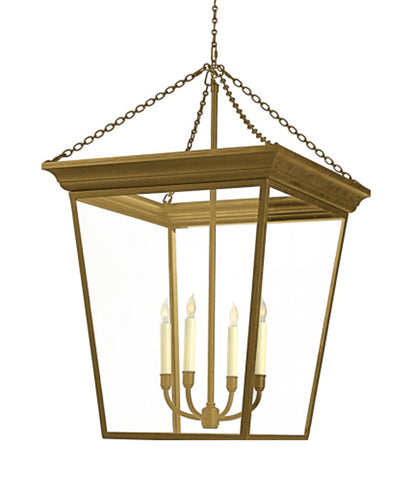 Large Cornice Hanging Lantern, Antique Brass