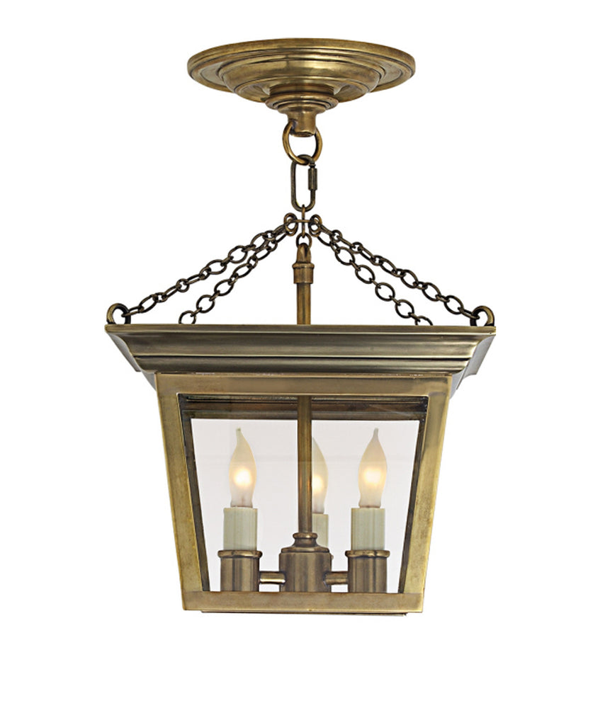 Cornice Semi-Flush Ceiling Lantern, Antique Brass