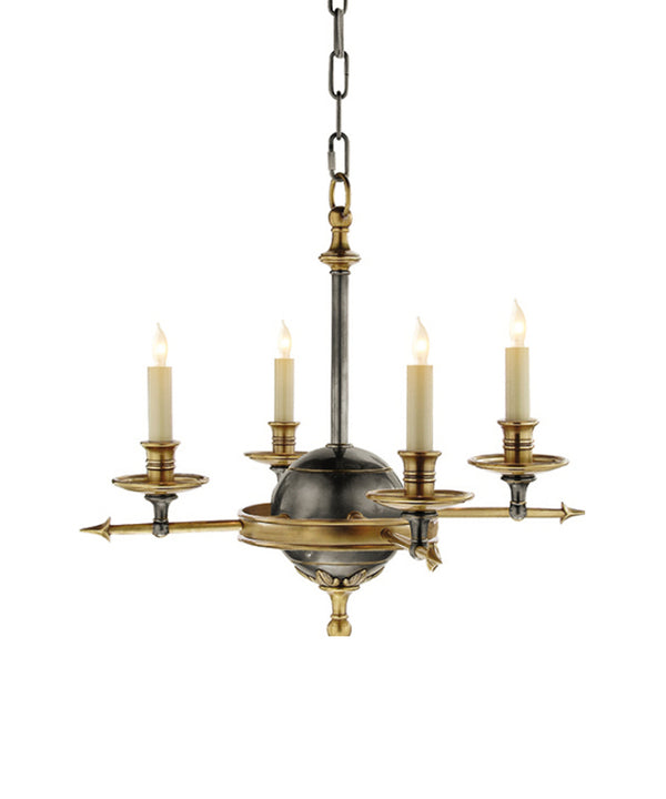 Small Arrow and Leaf Chandelier, Antique Brass & Bronze