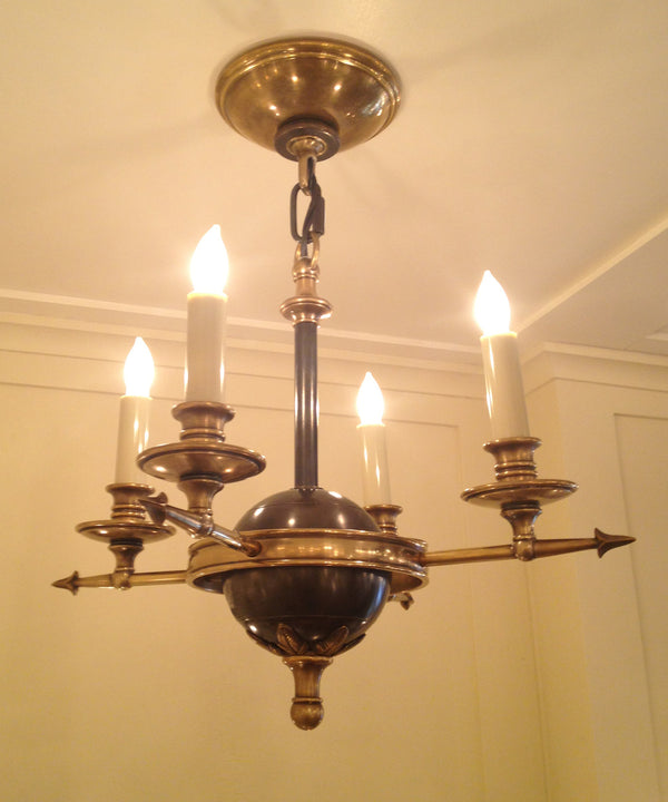 Small Arrow and Leaf Chandelier, Antique Brass & Bronze